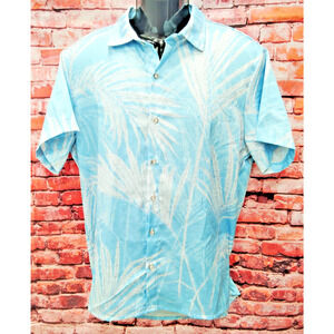 Royaura Hawaiian Shirt Men's Light Blue Tropical Print Short Sleeve Button Down